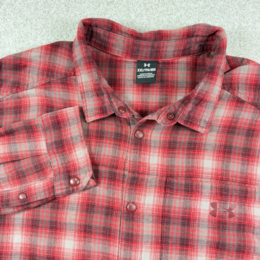 Under Armour Flannel Shirt Mens XXL Red Plaid Snap Button Long Sleeve